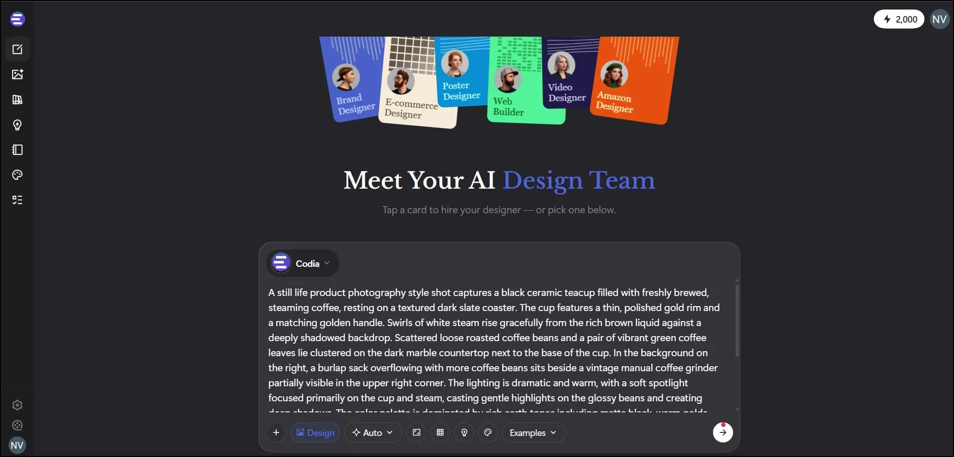 Codia Homepage interface